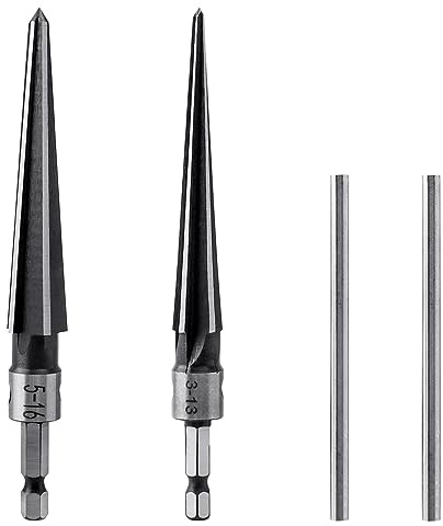 Eyech 2Pcs T Handle Taper Reamer Set,6 Fluted Chamfer Reaming Guitar Bridge Pin Hole Handle Tapered Reamers Woodworker Tool 1/8-1/2 (3-13mm) & 3-16''-5/8'' (5-16mm)