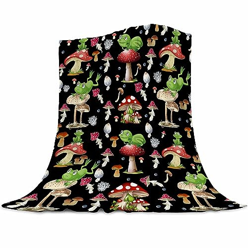 Frog Blanket Gifts for Women Men Kids - Soft Fuzzy Flannel Plush Mushroom Throw for Couch Sofa Bed Home Decorative - All Season 100x130cm