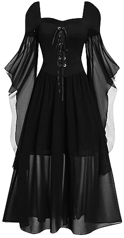 Halloween Kostüm Damen, Partykleid Damen Halloween Kostüm Frauen Festliches Kleid Mittelalter Kostüme Damen Gothic Kleider Halloween Karneval Kostüm Mittelalter Kleid Abendkleid (Schwarz,S)