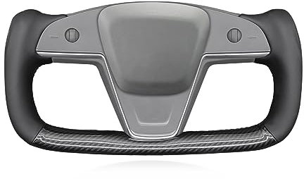 MEWANT Handgenähte glänzende Kohlefaser + Echtleder-Auto-Lenkradabdeckung für Tesla Yoke Model S Plaid 2021–2023 / Modell X 2021–2023 Lenkradzubehör für Tesla Yoke