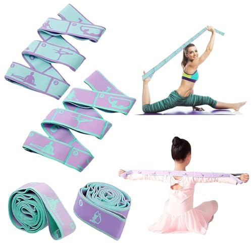 XoeLLe 2 Stück Yoga Stretching Strap, Dehnungsband mit 8 Schlaufen, Yogagurt Schulterretter für Anfänger und Fortgeschrittene, Block 2er Set für Effektives Dehnung, Training, Gymnastik