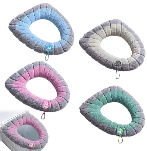 BNGXR WC Sitzwärmer,Toilet Seat Warmer 4 Stück Waschbar Toilettensitz, Universal Toilettensitzbezug Matte Eingebauten Kunststoffring Sitzbezug mit Aufhängeschlaufe für Meisten Toiletten