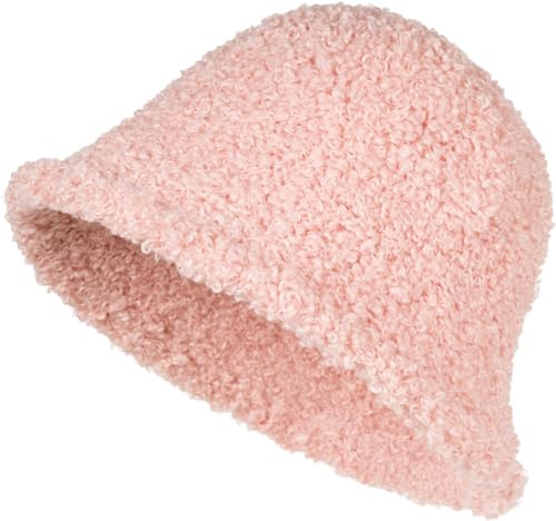 styleBREAKER Damen Fischerhut Bucket Hat Teddy Optik Unifarben | Wärmender Plüsch Stoff für Herbst und Winter, Streetwear, 58cm Kopfumfang, 23cm Höhe, 29cm Durchmesser, 7cm breite Krempe.