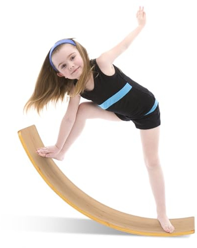 GOPLUS Balance Board Kinder, 90x30x16,5cm Balancierbrett aus Bambus bis 150kg belastbar, Wackelboard zum Üben des Gleichgewicht, Kurviges Board für Kinder & Erwachsene, Natur