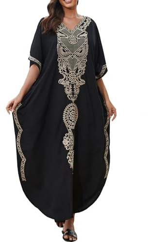 FSMO Damen Elegante Strandponcho Ethnischer Druck Lose Kaftan Smock Sommer Maxikleid