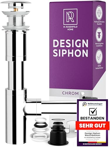 M. ROSENFELD HOME Design Siphon Waschbecken – Universeller Röhrensiphon 1 1/4 für Waschtisch, Geruchsverschluss & Abflussrohr, inkl. Dichtungen und Rosette