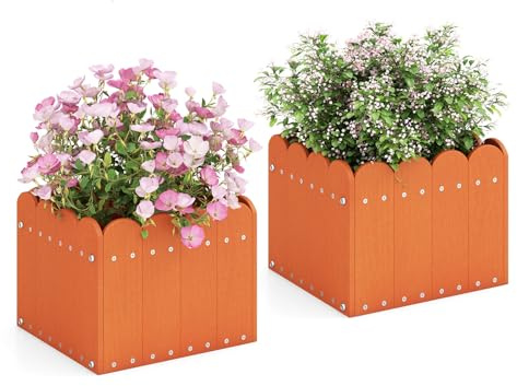 RELAX4LIFE Set di 2 Fioriere da Esterno 30 L, Orto Rialzato da Esterno in HDPE con Fori di Drenaggio, Fioriera per Balcone Giardino Patio (S | 32x30x25CM,Arancione)