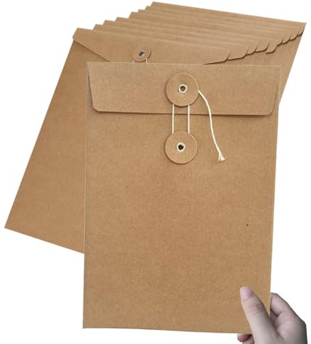 10 Stück Dokumententasche A4 Kraftpapier Aktentasche Aktenordner Ordnungsmappe Verdickt Umschläge Organisation mit Taste Pappordner Papierkram Organizer Präsentationsmappe für Büro Schule Zuhause