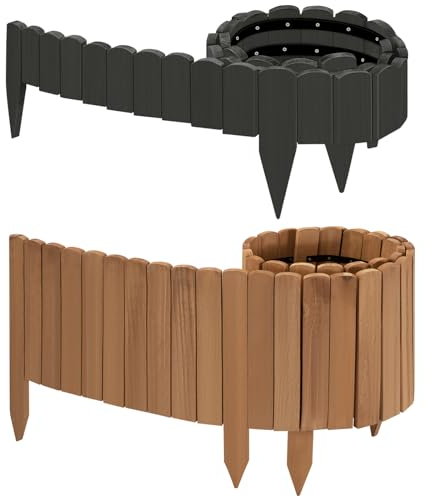 WOLTU Bordura per Giardino, Bordura per Aiuola in Legno Flessibile, Palizzata Bordatura per Giardino, Recinzione Giardino Esterno, Staccionata per Prato, 203x20cm, Marrone Vintage