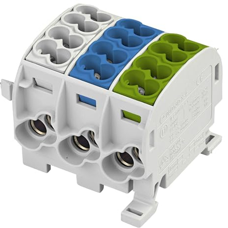 grenda-hammer® | VDE Hauptleitungsabzweigklemmen HLAK in 1- bis 5-poliger schmaler Ausführung mit nur 17,8mm Modulbreite je Pol (3-polig | grau/blau/grün)