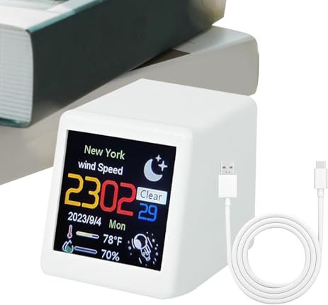 Shitafe Decorazione desktop Smart Weather, stazione meteorologica Smart Wifi, Sveglia digitale intelligente e stazione meteorologica Wi-Fi, Previsioni meteo con schermo a colori multifunzione per