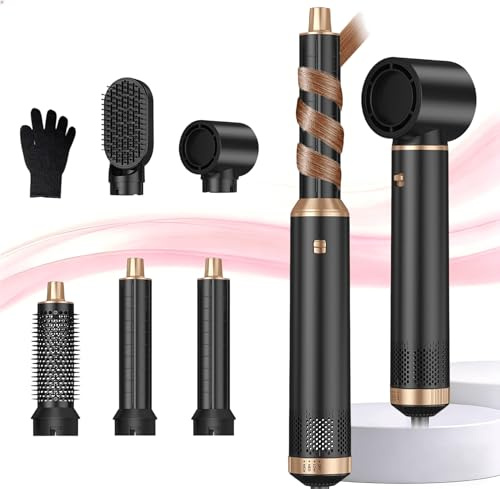UKLISS Seche Cheveux Air Styler 5 EN 1, Brosse Chauffante Brosse Lissante pour Cheveux, Seche Cheveux avec Boucleur a Cheveux à Air Chaud, Lisse, Sèche, Frise, Augmente le Volume des Cheveux