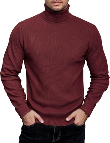 COOFANDY Suéter de punto acanalado para hombre, cuello alto, cuello redondo, manga larga, ligero, punto de negocios, trabajo