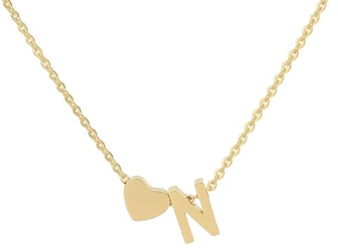XQMMGO Gold Initialen A-Z Herz Damen Kette, mit Buchstaben für Frauen Mädchen, Herzkette goldene kette, Schmuck, Geschenke für Familie, Mutter, Schwester, Ehefrau (N)