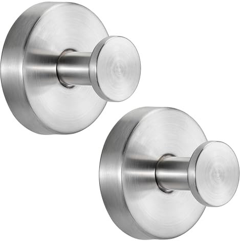 Fenas Suction Cup Hooks for Shower No-Drill Bathroom Hooks for Towels, Robes, Loofah Mountable on Bathroom Walls, Kitchen, Glass, Mirrors, Tile and Smooth,Non-Porous Surfaces (2, Brushed Nickel)