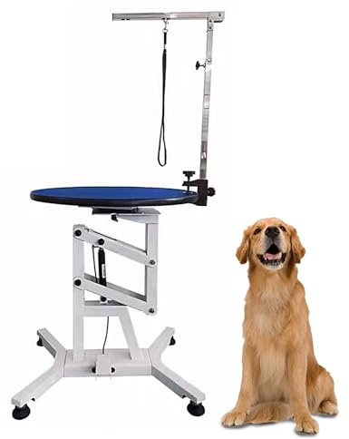 Pneumatisch Trimmtisch für Hunde Heben und Schwenken Arbeitstisch Klappbar mit Antis Rutsch Matte Verdickter Einteiliger Stahl für Hunde und Katzen(Blue,70cm)