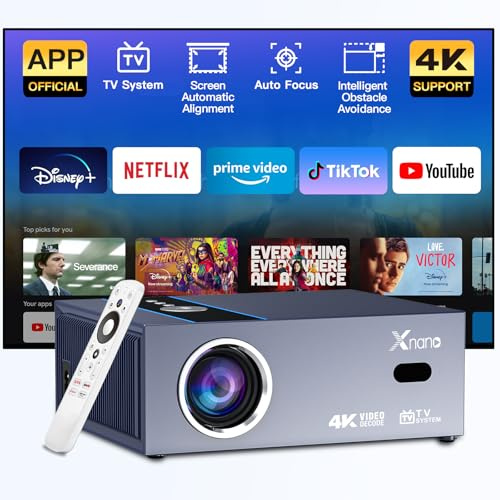 XNANO [Aplicaciones Licencia Oficial & Enfoque Automático] Proyector Compatible con 4K con WiFi y Bluetooth, Proyector Nativo 1080p Integradas de Netflix,Prime Video Disney+,4k con Dolby