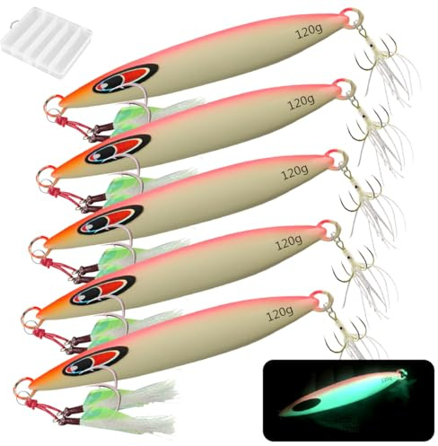 Tief Sinkende Meeresfischköder, WASAGA 80g/100g/120g/150g/200g/250g/300g Hartmetall Meer Spinner Fischköder Perfekt für Bandfisch Lachs Zackenbarsch Kabeljau & Jigging Köder