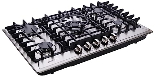 30 Inch Gas Cooktop Built-in 5 Burners Stainless Steel Gas Stovetop LPG/NG Convertible Dual Fuel Gas Hob DT5703