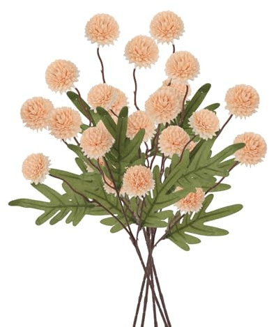 RXMORI 8 Stück Künstliche Kiku-Blume, Chrysanthemen-Blumen, Künstlicher Kugelblumenstrauß, 50,8 cm Langer Chrysanth-Mini-Kunstblumenstiel für Zuhause, Hochzeit, Party, Dekoration