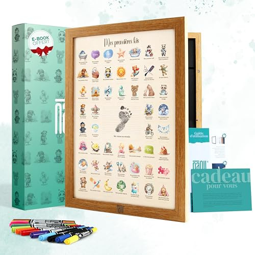 NANII Affiche Mes Premières Fois Bébé – Cadeau de Naissance Fille Garçon – Coffret Cadeau Baby Shower, Boîte Souvenir Parents, Femme Enceinte, Jeune Maman – Décoration Chambre Bébé