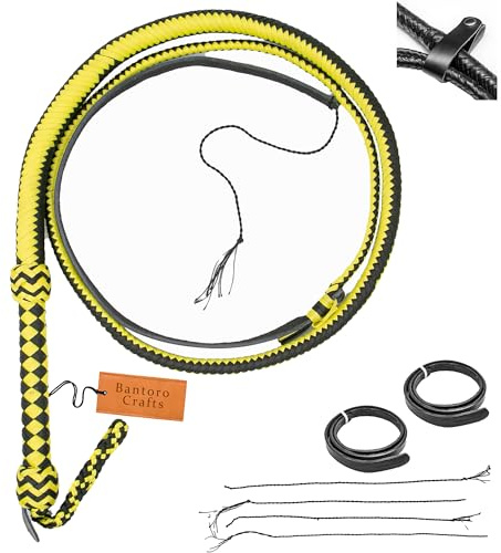 Bantoro Crafts Nero e Giallo Paracord/Frusta in Nylon Frusta 16 trecce Fili Intrecciatura in Pelle Pancia e Rinforzo in Pelle all'Interno Frusta rumorosa Che schiocca