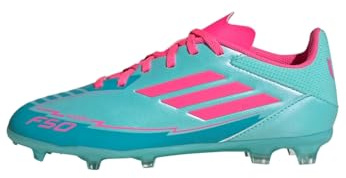 adidas Unisex Kids' Bota de fútbol F50 League Messi césped Natural seco/multisuperficie (Adolescentes), Flash Aqua/Lucid Pink/Lucid Cyan, 33