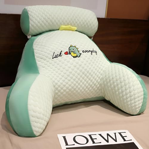 LANPEW Reading Pillow,rückenkissen mit armlehnen,lesekissen für Bett,bettsessel Rückenlehnenkissen Rückenstütze,Kissengeschenke für Lesen,Arbeiten,und Spielen (Bohnensamt grün, 80 * 60cm)