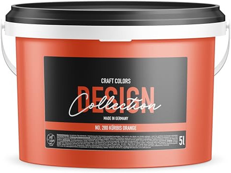 Craft Colors® 5L hochwertige Wandfarbe edelmatt, Kreidefarbe made in Germany, DESIGN Collection No. 280 Kürbis Orange