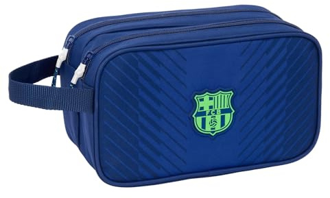 SAFTA F.C. Barcelona Navy Blue - Neceser Escolar Infantil Grande, Neceser Infantil, Adaptable a Carro, Ideal para Niños de 5 a 14 Años, Cómodo y Versátil, Calidad y Resistencia, 26x12.5x15 cm
