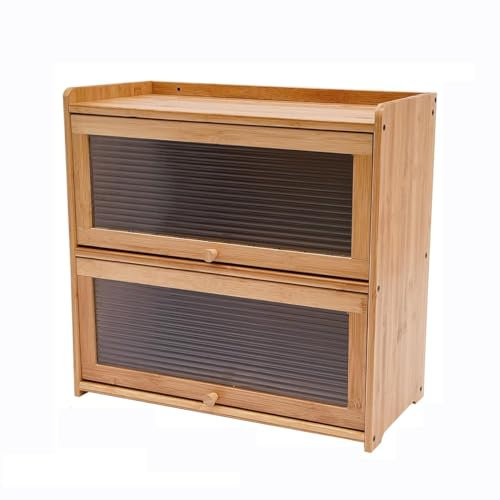 VLRBFDOI Beige,Armoire de Rangement de comptoir, boîte à Pain d'angle pour comptoir de Cuisine, Buffet Mural en Bambou avec Portes en Verre, Armoire de Garde-Manger