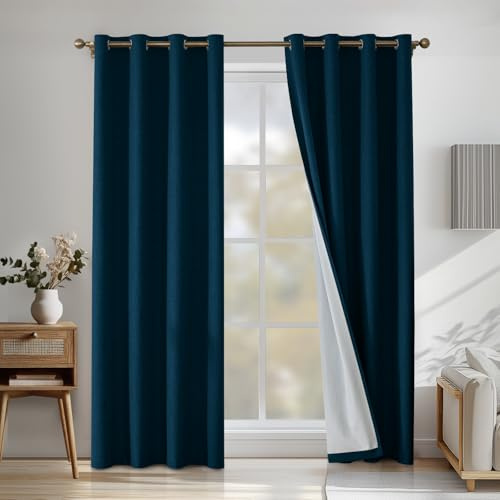 CYCMACO Verdunklungsvorhänge Leinen 2er Set, 117x137cm, Kälteschutz Thermovorhang Mit Ösen, Lärmschutzvorhang, Wohnzimmer Lichtundurchlässig Vorhänge, Schlafzimmer Vorhänge, Dunkelgrün