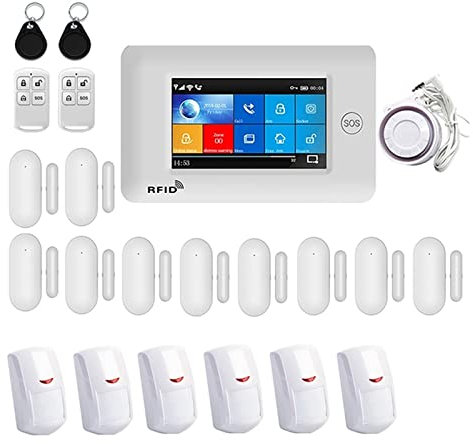 Système de sécurité Domestique TUYA Plein écran Tactile Alarme de sécurité à Domicile 4G Bras à Distance et désarmer Alarme antivol avec détecteur de Mouvement(H)