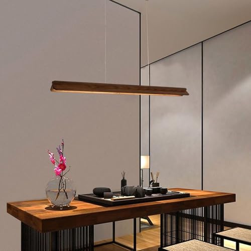 Holz LED Pendelleuchte Esstisch Dimmbare Hängelampe Esszimmer Esstischlampe, Holzlampe mit Fernbedienung, Hängend Leuchte Höhenverstellbar für Büro Küchen Wohnzimmer Deckenlampe (Nussbaumholz, 150cm)