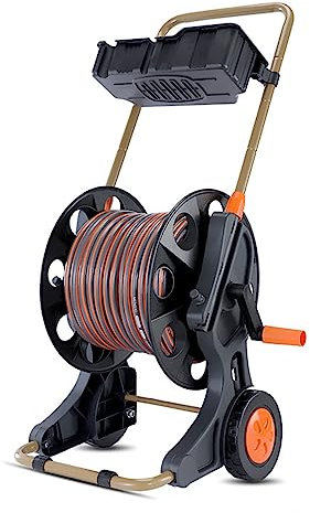 Support de tuyau d'arrosage, chariot enrouleur de tuyau léger et portable avec roulettes, pour arrosage de jardin, terrasse, cour, jardin, maison, allée, peut contenir un tuyau de 60 m (196 pieds) e