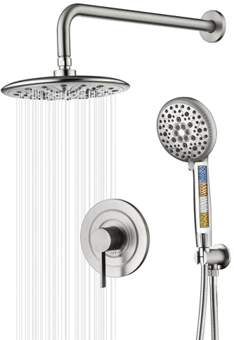 sumerain High Pressure 9 Inch Shower Faucet Set, Rain Shower System with Filtered Handheld Shower Head, Rough-in Valve and Trim Included, Brushed Nickel
