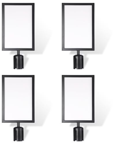 OwnMy 4PCS Stanchion Sign Holder Stand, 8.6 x 12.6 Inch Double Sided Frame Pillar Sign Holder with PVC Cover, Indoor Outdoor Poster/Sign Display Stand for Crowd Control Queue Barrier Sentry Stanchions