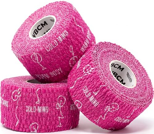 WARM BODY COLD MIND 1,5” Premium lyfttumme för tyngdlyftning - krokgrepp för styrkelyft, styrke- och crossträning, marklyft, tyngdlyftning, atletisk fingerlindning (ROSA, 3 Rullar)