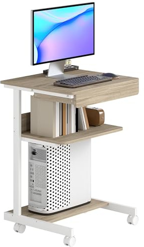 HOMCOM Scrivania Tavolo per Computer, Cassetto, 4 Rotelle, 56x51 cm, Rovere