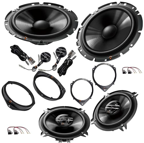 EvoTuning Kit 6 Casse Altoparlanti Anteriori e Posteriori per Fiat Panda 312 dal 2012 al 2024, compatibile con Pioneer Ts-g170C+Ts-g1320f +Set 4 Anelli e Cavi Adattatori