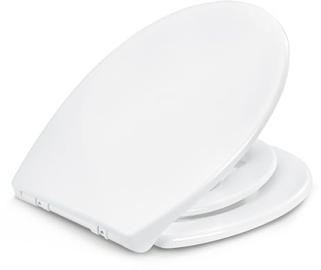 Amazon Basics Familie Toilettensitz O-Form mit abnehmbarem Kinderring, Soft-Close-Funktion, Schnellverschluss-Scharniere, Universalgröße, Antistatische Urea- und Porzellanbeschichtung, Weiß