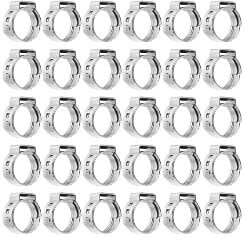 sourcing map 50Pcs 11.4-13.1mm Single Ear Hose Clamps 304 Stainless Steel Polished Stepless Hose Clamp for Automobile Pipe Connections Home Appliance Wiring and Pipes, Silver