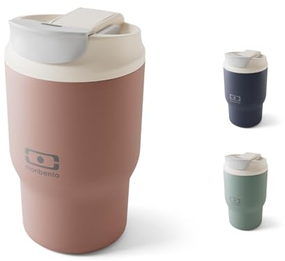 monbento – Mug Isotherme Travel Mug S rose Moka – Tumbler avec Paille 360 ml – Garde les Boissons Chaudes/Froides – Gourde avec Bouchon Double Ouverture – Idéal pour le Café, Infusion, Thé Glacé