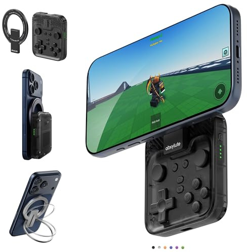 abxylute M4 Snap-On Mobile Gaming Controller for Android & iPhone, Switch 1&2, Portable Bluetooth Mini Controller, Pocket-Sized Retro Emulator Gamepad w/Stand, Dual Joystick Turbo Pro Gaming, Magnetic (Black)