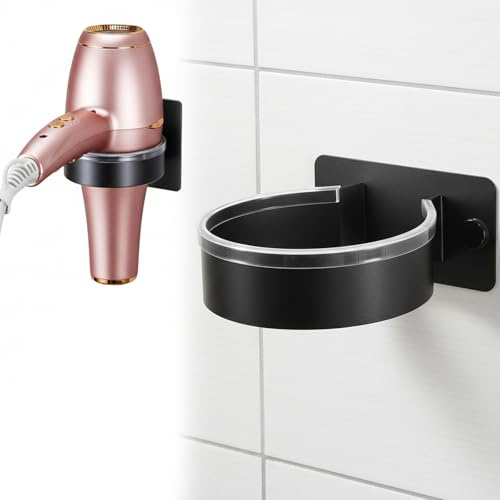 YBEATY Haartrocknerhalter Ohne Bohren Wandhalterung Föhnhalter Schwarz Edelstahl zum Kleben Selbstklebend Föhn Aufbewahrung Halterung Föhnhalterungen für Bad Barbershop Hotel