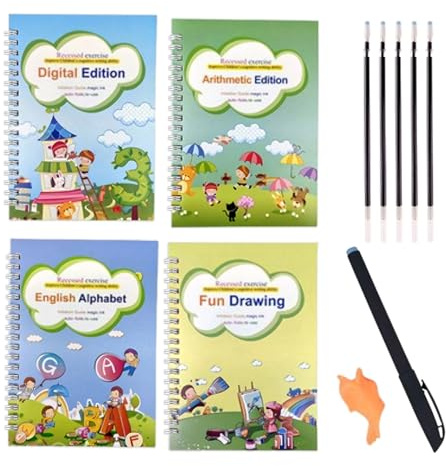 Tioheam Cahier d'Écriture Magique pour | Cahiers d'Apprentissage - Cahier d'Exercices de Calligraphie Rainuré pour | pour Maison École Maternelle Vacances Enseignants Débutants Garçons