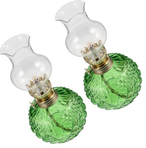 VALICLUD 2 Stück Vintage Öllampe aus Glas Petroleum Tischlampe Grün Dekorative Sturmlaterne für Innenräume und Partybeleuchtung