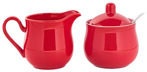 F Fityle sucrier et crémier en céramique, pot à crème, cadeau pratique, durabilité supérieure, accessoires robustes, pot à crème et sucrier, Rouge