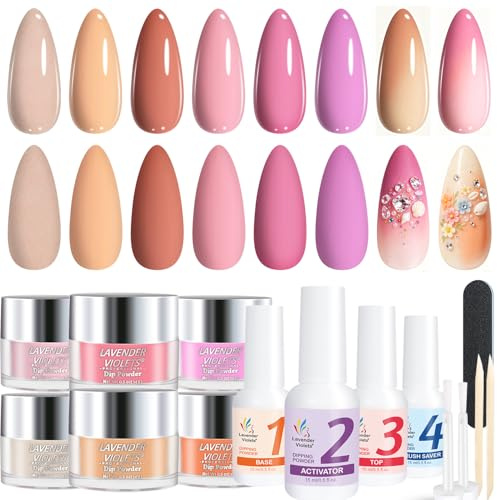 Lavender Violets Dip Powder Nail Kit Rose Taupe 6 Colors Starter Set | Quick Dry French Nail Kit Long Lasting Dipping Powder Liquid Set with Base & Top Coat, Activator, Brushes Saver 02