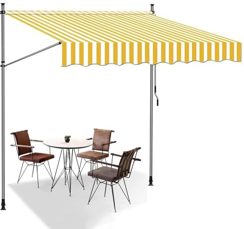 2,5 x 1,2 m manuell infällbar uteplatsmarkis, justerbar höjd, design utan skruv, beige färg, perfekt för solskydd och dörrtäckning
